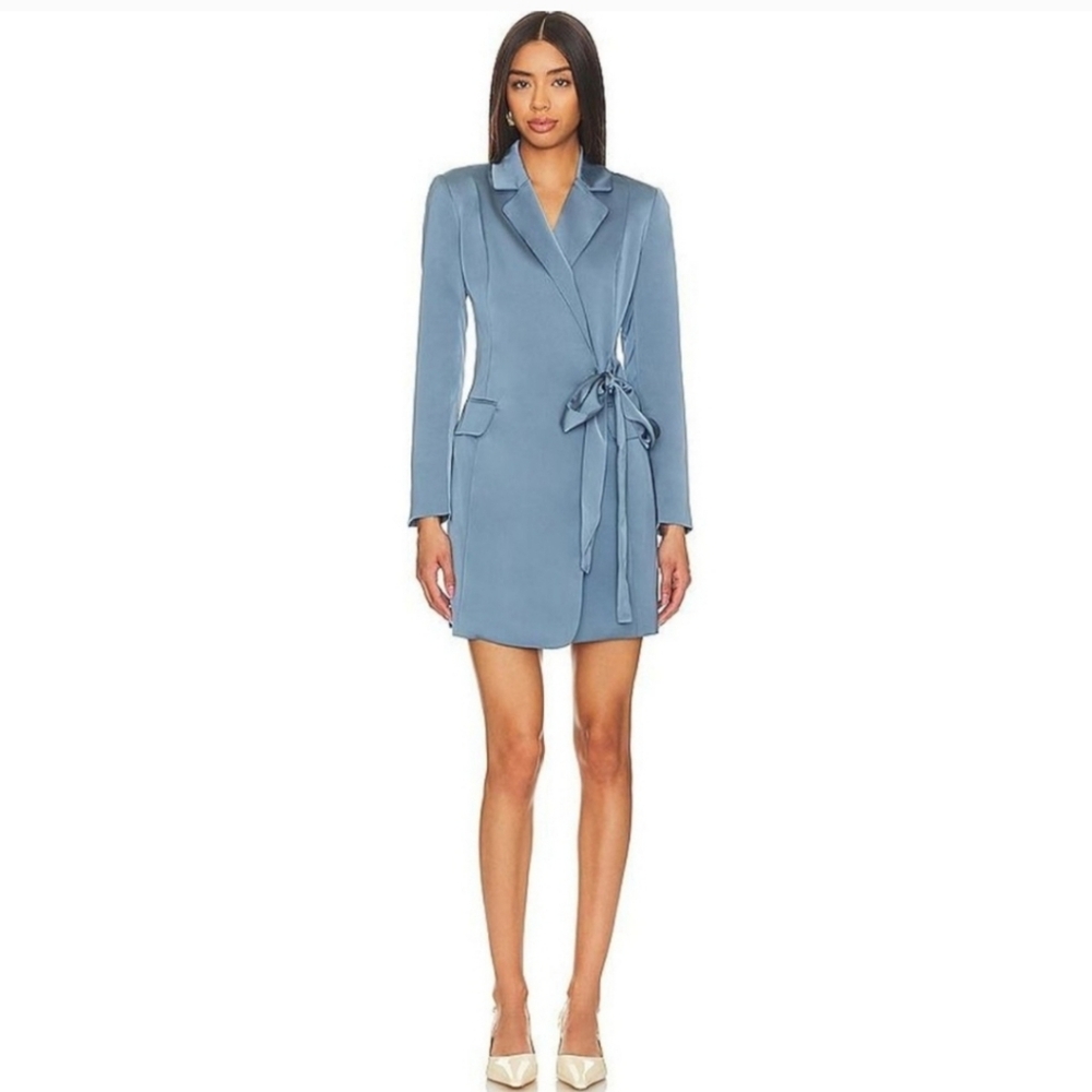 Satin Tie Elegant Blazer Dress
